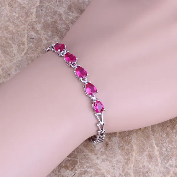 Потрясающий браслет-цепочка из красного кубического циркония с серебряным