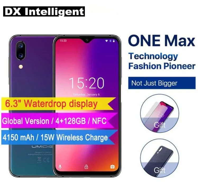 Umidigi One Max Беспроводной зарядки 4 GB 128 глобальный мобильный телефон 6 3 &quot19:9 Экран Helio P23 Octa Core Android 8 1 16MP + 12MP NFC