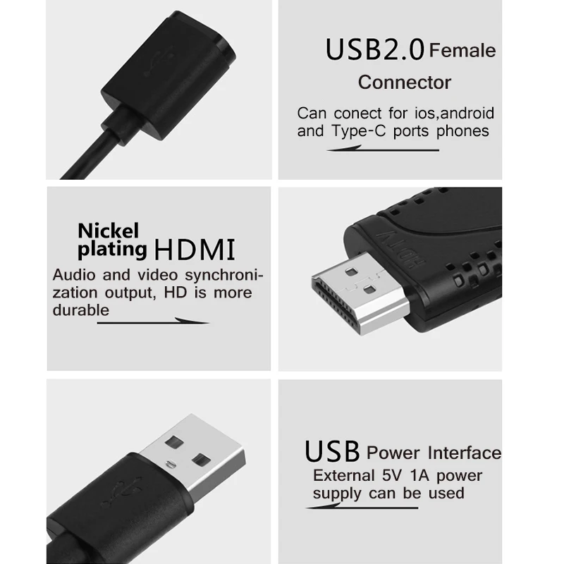 Кабель-адаптер USB Female to HDMI Male HDTV для iPhone Android поддержка 1080P проект или дисплеи |