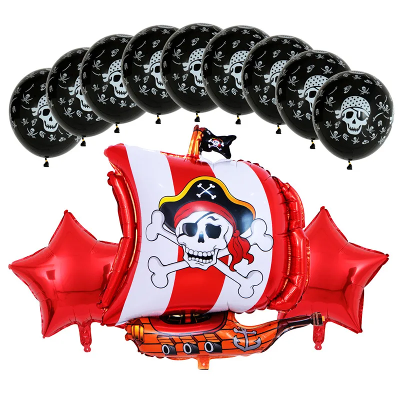 Красный 13pcs/lot New Cartoon Pirate Boat Aluminum Balloon Festival Party Decorative Balloon 18inch Skull balloon 3.2g latex baby shower - Цвет: Красный