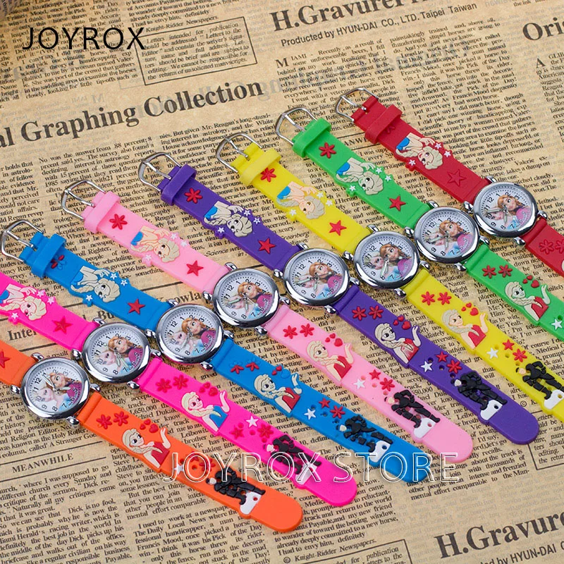 JOYROX Высокое качество принцесса Эльза детские спортивные часы горячий резиновый ремешок девушки кварцевые наручные часы для детей мультфильм часы