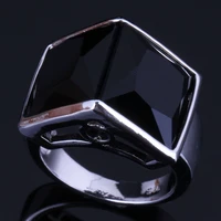 angelic double square black cubic zirconia silver plated ring v0493
