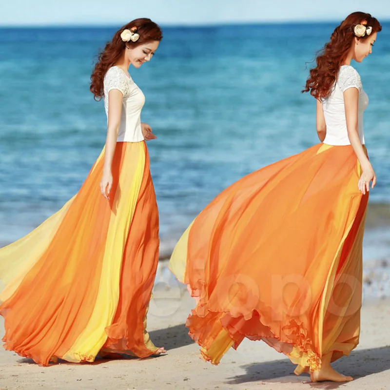 2018 Эластичная Высокая талия Женская Плюс Размер Макси Бохо юбки Лоскутная летняя