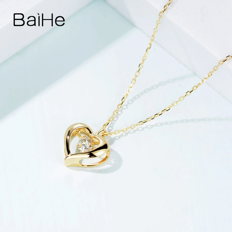 BAIHE Solid 18K Yellow Gold 0.20ct Certified H/SI 100% Genuine Natural Diamond Women Trendy Engagement Fine Jewelry Necklaces | Украшения и