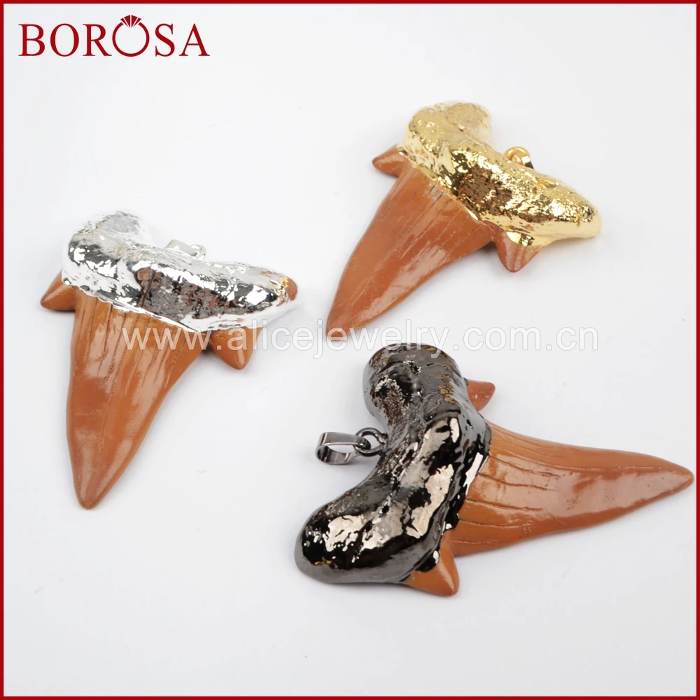 BOROSA распродажа 10 шт. зубы акулы золотой цвет коричневый Смола друзы Кулон Бусы из