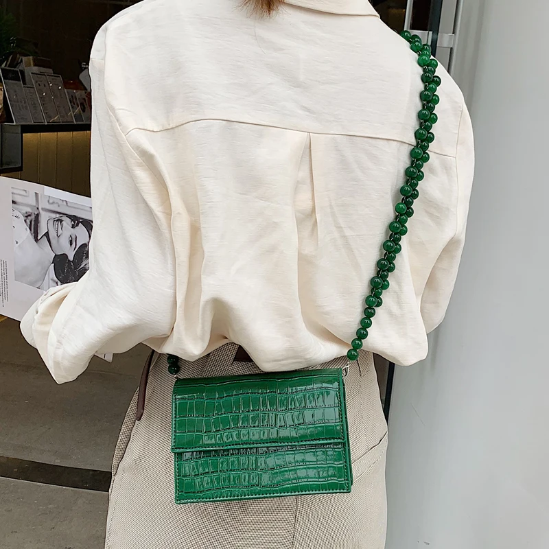 

High Quality Fashion Beaded Shoulder Strap Stone Pattern Women Shoulder Bag Tote Crossbody Mini Bag Ladies Clutch Bag Handbag