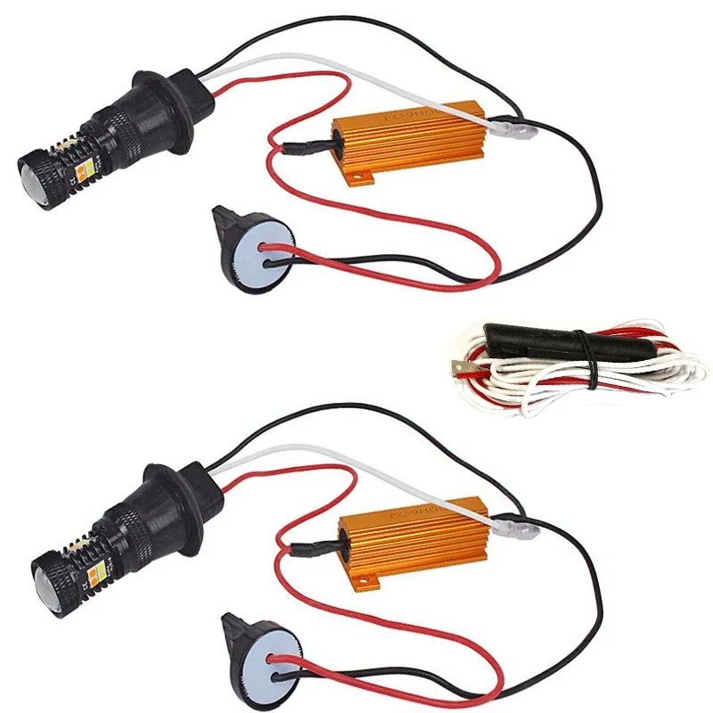 2 шт. 1156 BA15S BAU15S PY21W T20 T25 двухцветный белый Янтарный светодиодный светильник сигнала поворота без ошибок Canbus с резистором DRL
