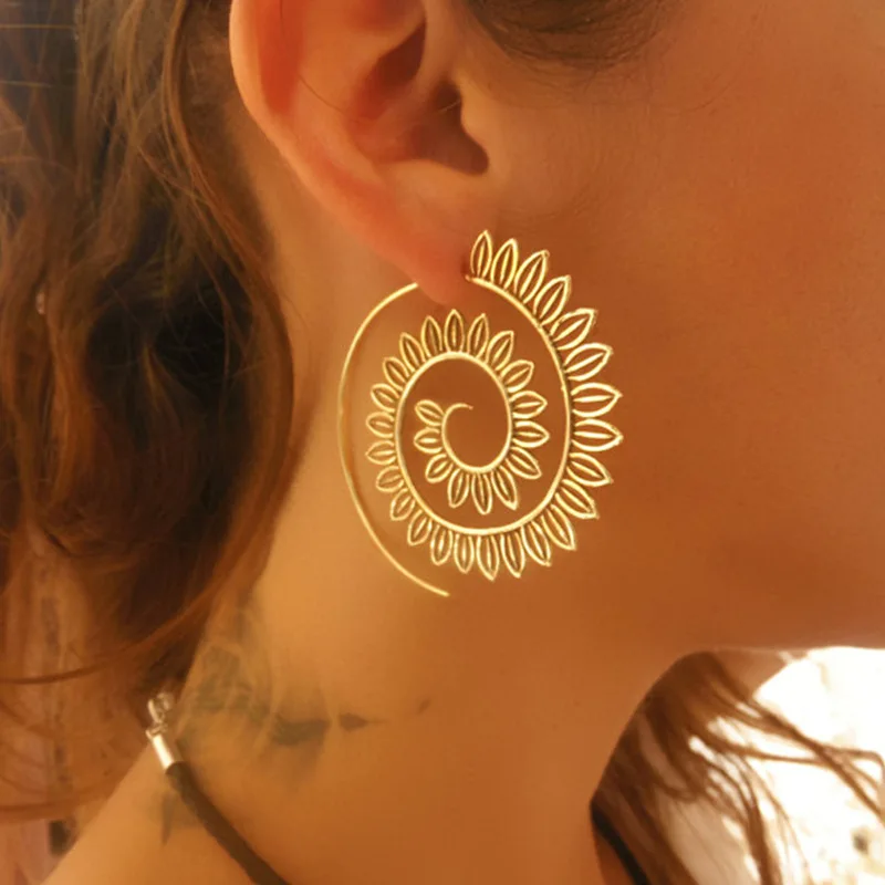 Женские серьги-кольца Boho золотые геометрические серьги в стиле стимпанк