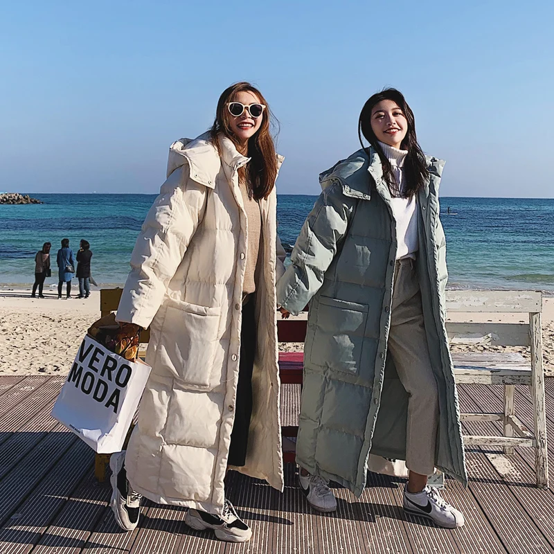 

Long Down Cotton Jacket Women Parkas Loose Warm Coat Winter Female Hooded Long Sleeve Winter Coat Women Padded Outerwear Q1773