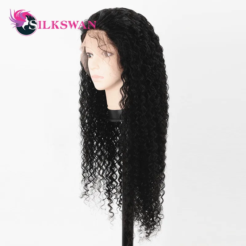 Silkswan бразильские волосы remy кудрявые вьющиеся 13*4 кружевные передние человеческие волосы парики с детскими волосами кружевные парики для женщин 150