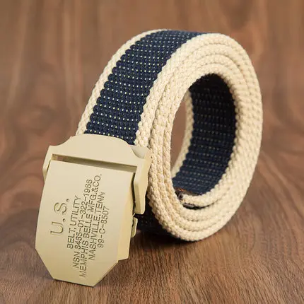 Khaki navywidestripe Мужской тканевый ремень унисекс мужской s Повседневный поясной ремень в стиле карго Военные Вентиляторы Автоматическая пряжка-ремень мужской полевой тактический ремень - Цвет: Khaki navywidestripe