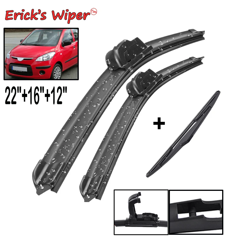 

Erick's Wiper Front & Rear Wiper Blades Set Kit For Hyundai I10 MK 1 2007 - 2013 Windshield Windscreen Window Brushes 22"16"12"