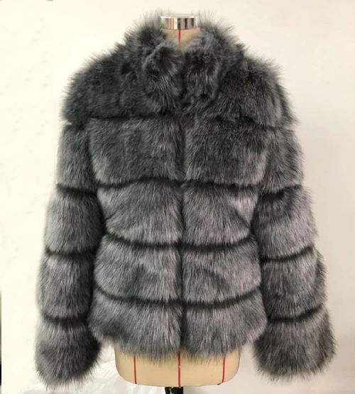 Silver fox color ZADORIN высококачественное плотное розовое пальто из искусственного меха для женщин, большие размеры, воротник-стойка, длинный рукав, куртка из искусственного меха, жилет fourrure bontjas - Цвет: Silver fox color