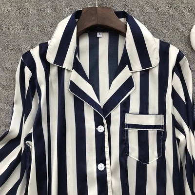 2018 женская одежда шелковая длинная ночная рубашка BF в полоску Сексуальное белье