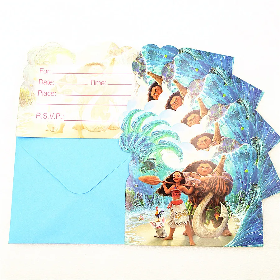 6pc Moana Invitation Card Envelopes For Kids Birthday Party Supplies Baby Shower Decoration Festival Favors | Дом и сад