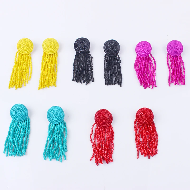 Bohemian Long Resin Beads Tassel Earring Fringed Statement stud Earrings For Women Fashion ZA Jewelry 2018 | Украшения и