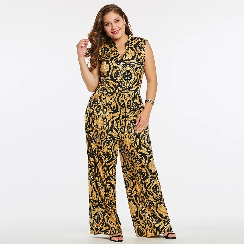 Женский комбинезон Plusee с геометрическими узорами и карманами большие размеры 4XL