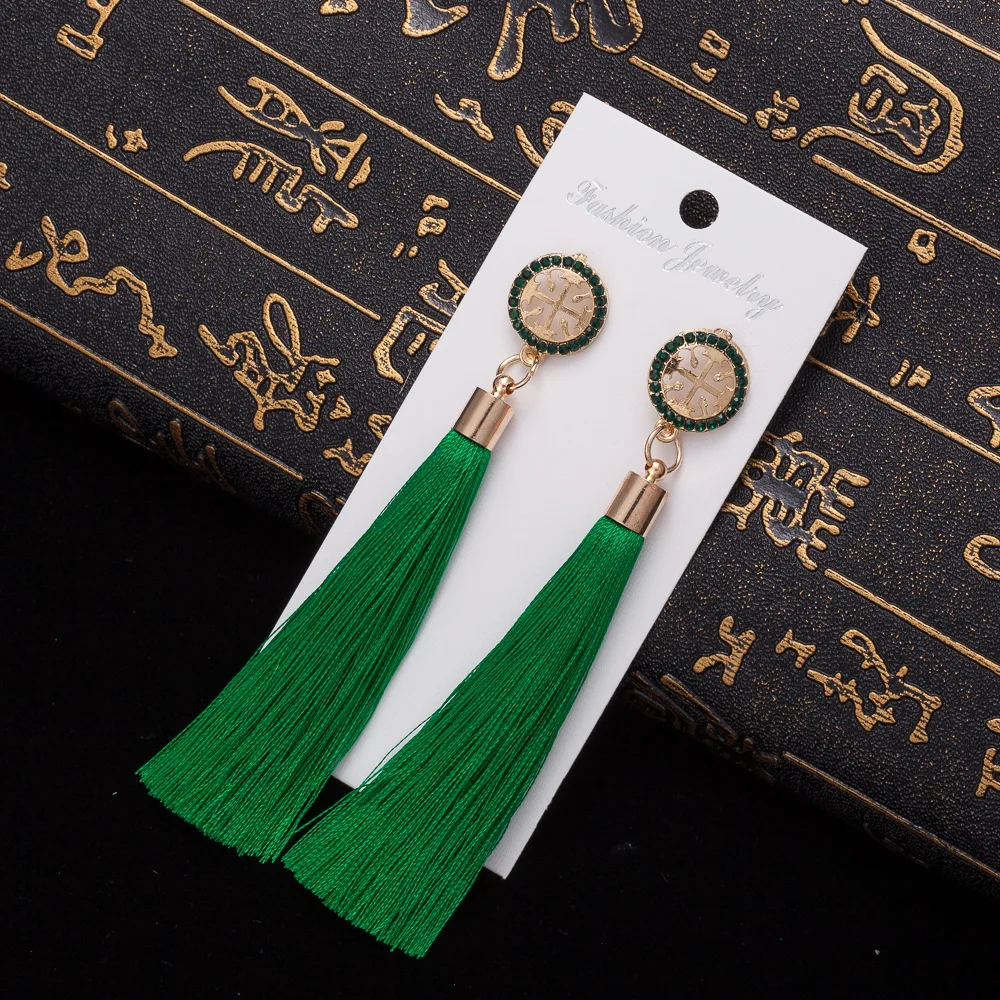 Женские серьги с кисточками богемные Длинные из искусственного шелка