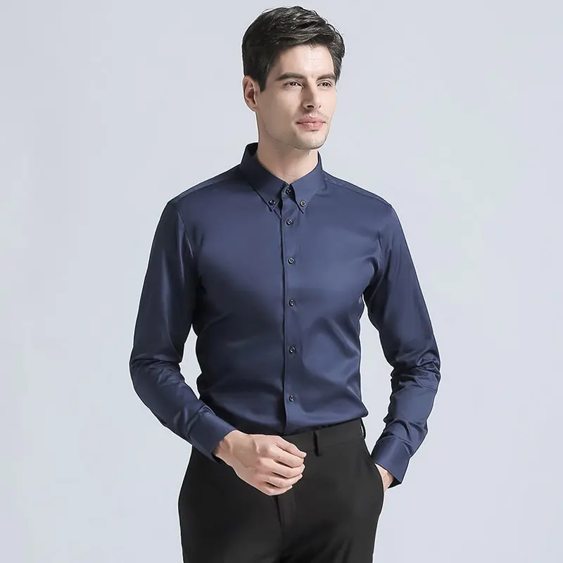 Formal Men's Suits Shirts High Quality Cotton Blend Long Sleeves Shirt Men Brand New Solid Color Business Metting Shirts