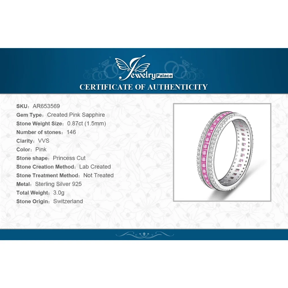 JewelryPalace X Mark 0.8ct Princess Cut Created Pink Sapphires Rings Channle Sets Ring 925 Sterling Silver Gifts For Mom/Women | Украшения