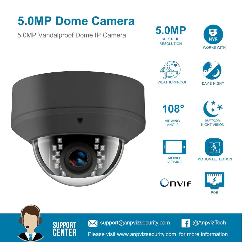 Ip камера POE H.265 совместимая Hikvison 5MP IP для внутреннего и наружного наблюдения
