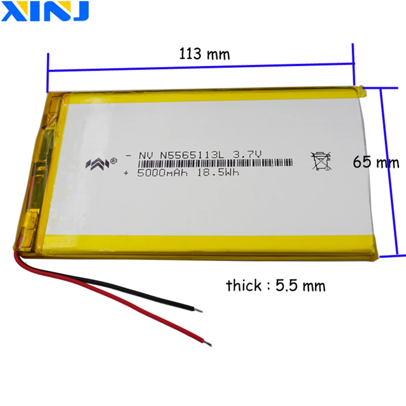 XINJ 3,7 V 5000mAh литий-полимерный аккумулятор lipo cell 5565113 для gps psp ipod электронная книга PAD Портативный внешний аккумулятор tv box DVD Tablet PC