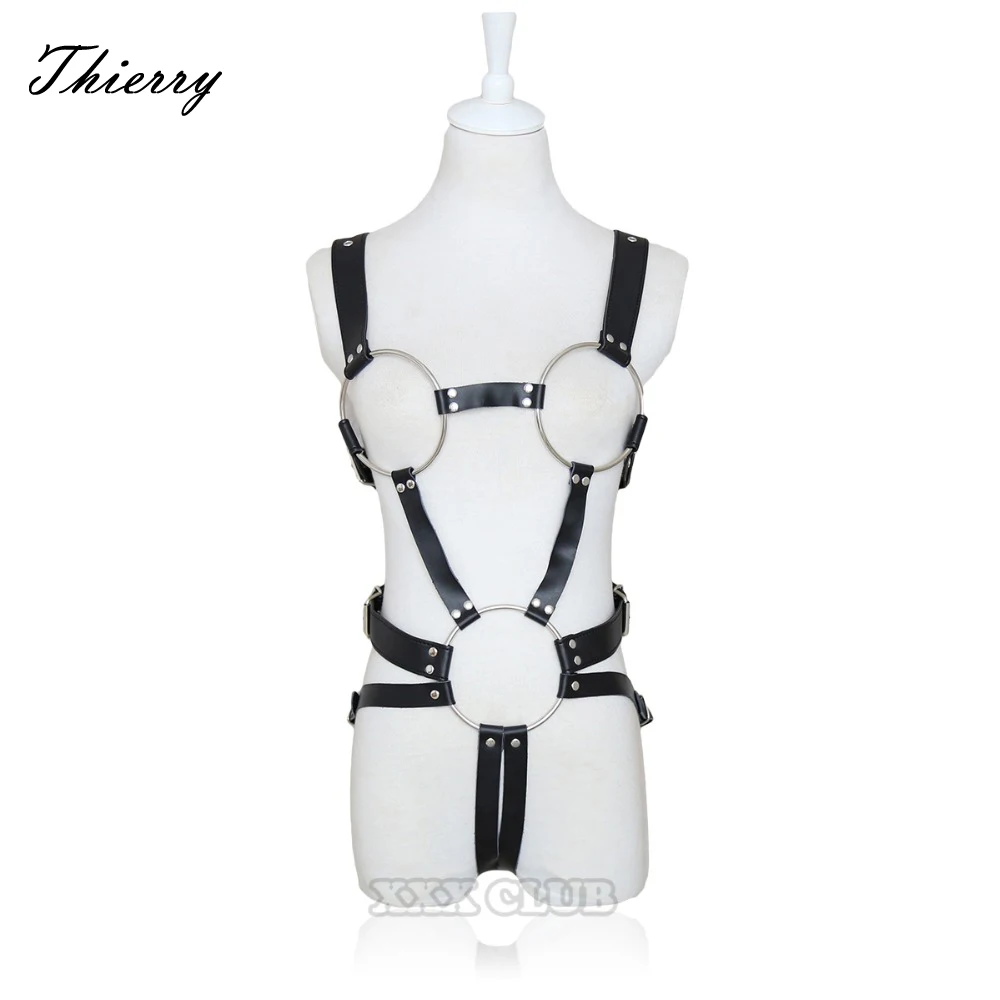 

Thierry Female Fetish Leather Body Harness Metal Loop Exposed Breast Bondage chastity Belt Flirting Passion Adult Games Sex Toys