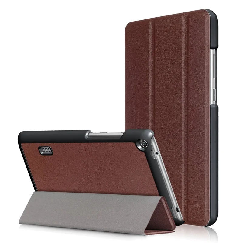 brown Умный чехол из искусственной кожи для huawei MediaPad T3 7,0 BG2-W09, чехол для планшета, чехол для Honor Play Pad 2 7,0, чехол для планшета+ пленка+ ручка - Цвет: brown