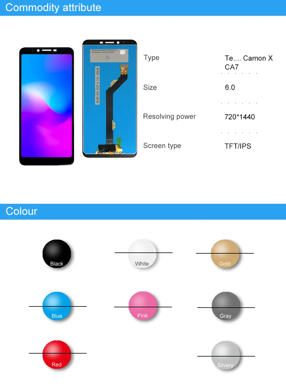 Тест 6," ЖК для Tecno Camon X CA7 ЖК-дисплей кодирующий преобразователь сенсорного экрана в сборе для Tecno CA7 экран полный комплект запчасти для ремонта