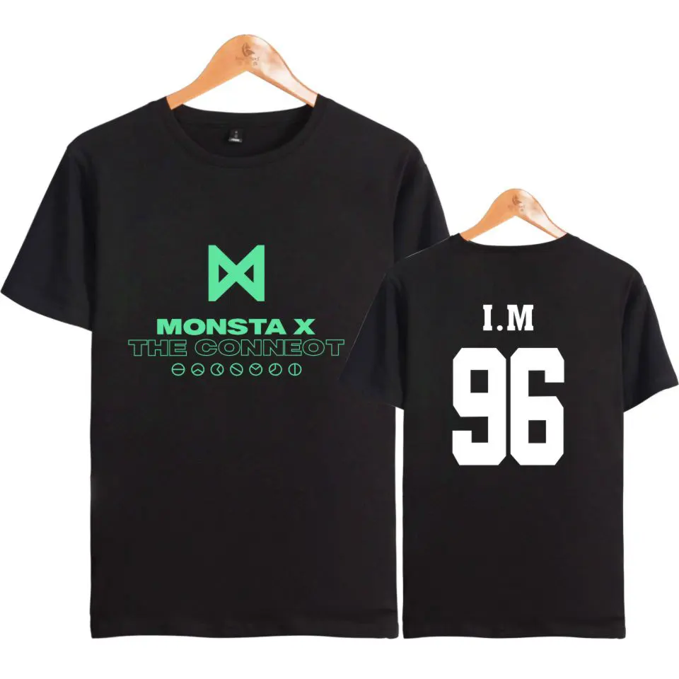 VAGROVSY KPOP MONSTA X Футболка женская мужская последний альбом фанатов поддержка Футболка хлопок с коротким рукавом топы MONSTA X THE CONNEOT футболка - Цвет: Black 96 IM
