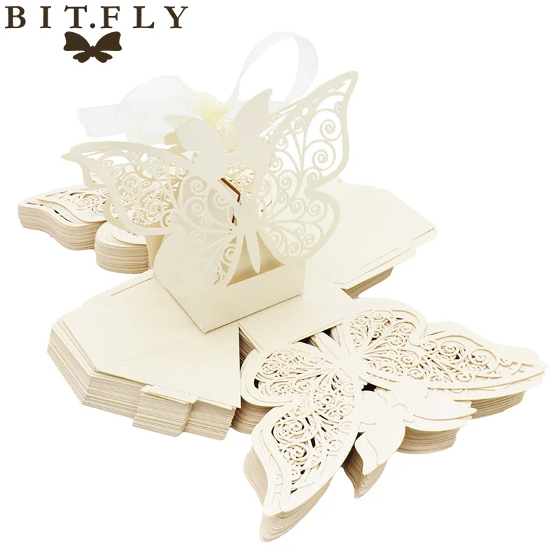 50 шт. коробка конфет свадебный подарок сумка Бумага декор в виде бабочек с бантом
