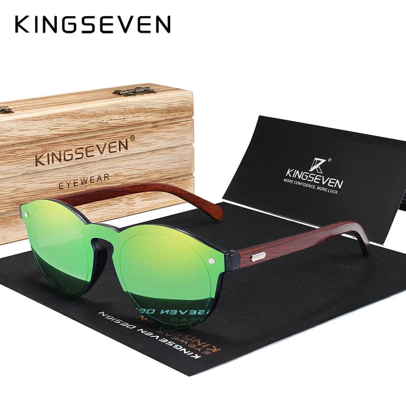 KINGSEVEN дизайн натуральные деревянные солнцезащитные очки ручной работы мужские Солнцезащитные очки женские брендовые дизайнерские оригинальные розовые очки Oculo - Цвет линз: Green Wooden