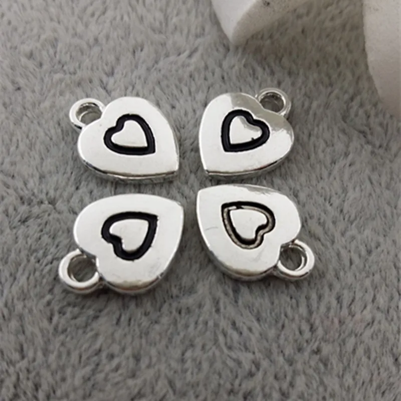 

50pcs Vintage Ancient Silver color Zinc Alloy heart Tag Charms For Jewelry Pendant with hole Making Wholesale 9mm