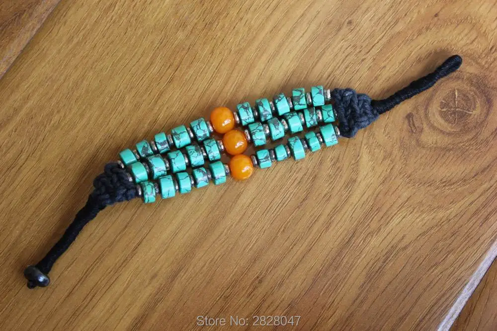 BR436 тибетские ювелирные изделия ручной работы трехслойные браслеты с камнями и