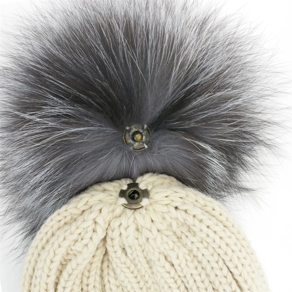 Новинка 2016 шапка Minhui с помпоном из натурального серебристого лисьего меха