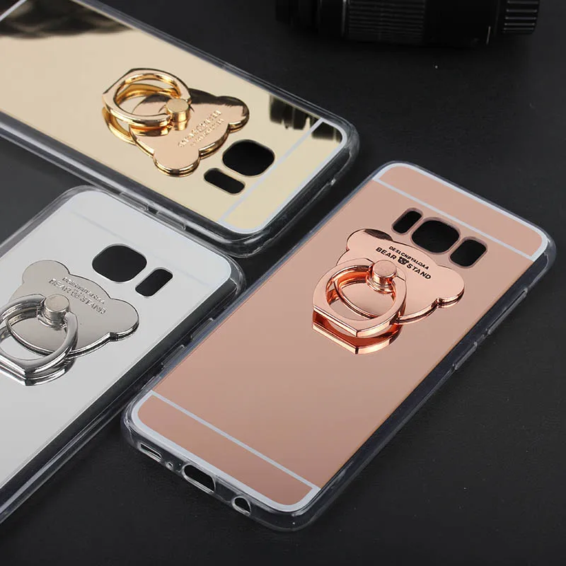 hazy beauty bear ring holder Soft Tpu + pc mirror phone case cover for samsung galaxy s8 women 181301 |