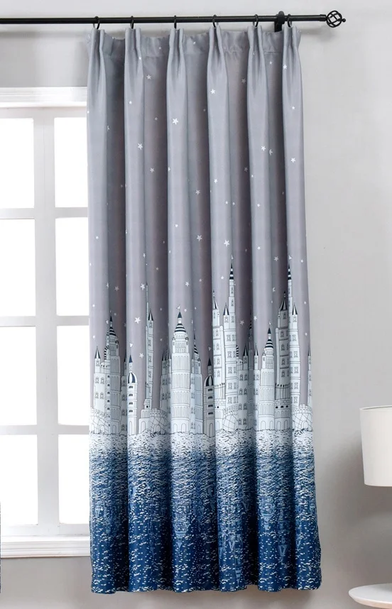 Color 03 Modern Printed Castle Coffee Color Blackout Curtain For Kids Boys Bedroom Navy Blue Short Curtain Kitchen Window Drapes PC009D3 - Цвет: Color 03