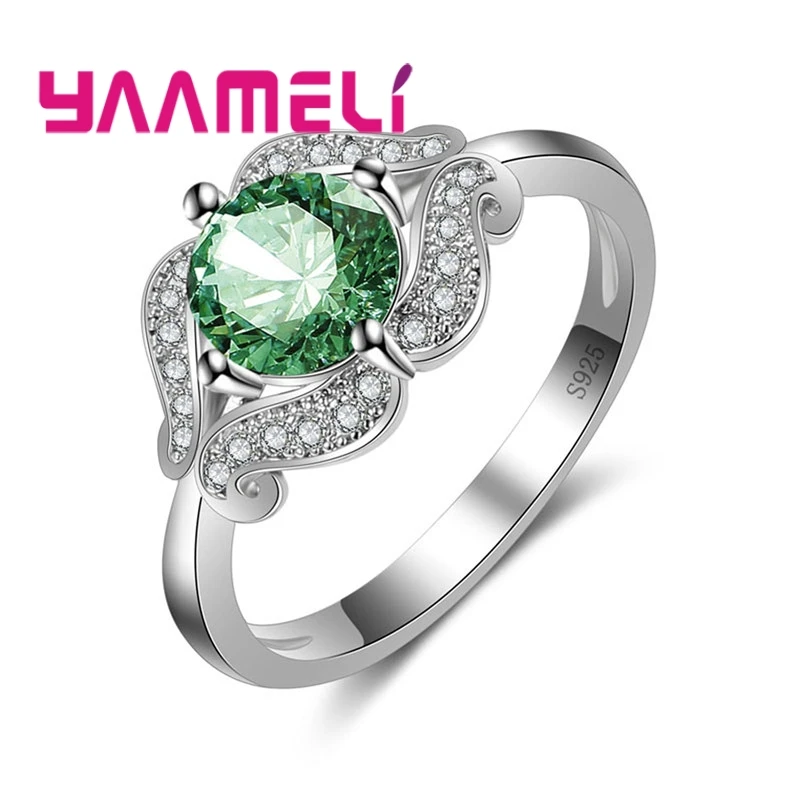 Vintage Folk Style 925 Sterling Silver Ring Wave Shape Multi-Color Sparkling Wedding Vows Party Little Girl Adult Gift | Украшения и