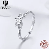 bisaer hot sale 925 sterling silver lotus flower rings for women cheap lotus finger ring wedding engagement jewelry anel efr018