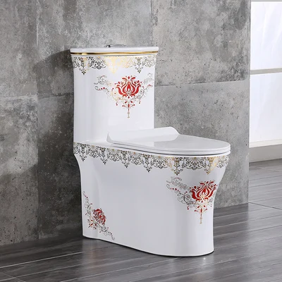 Red crown flower Цветной Унитаз Керамический насос бытовой дезодорант Ванная Комната Маленькая квартира сифон большого диаметра в европейском стиле для туалета - Цвет: Red crown flower