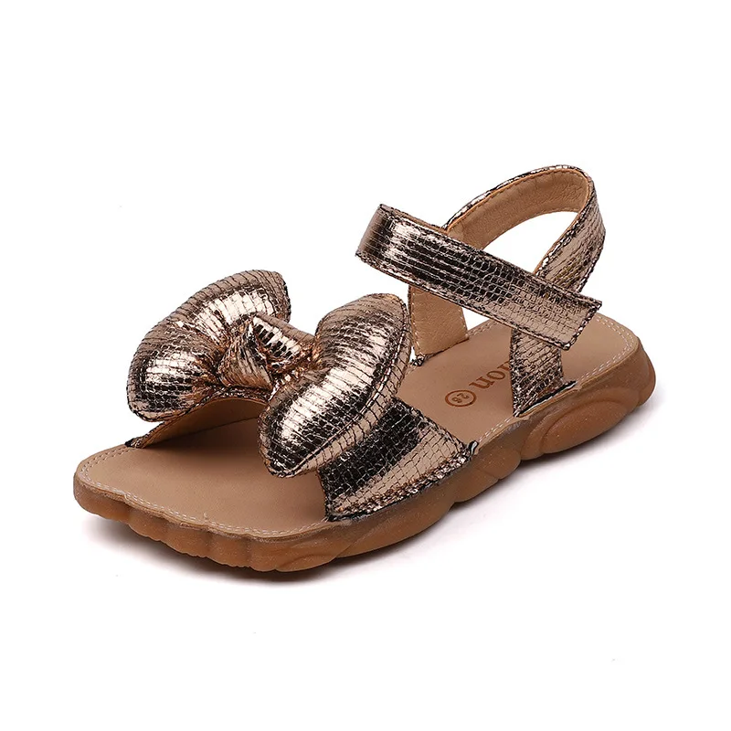 Новые летние сандалии для девочек с бантом милая обувь мягкой подошвой ПУ