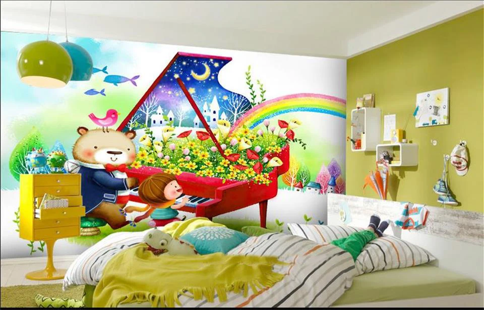 Пользовательские 3d фото обои комната росписи ручной работы медведь фортепиано