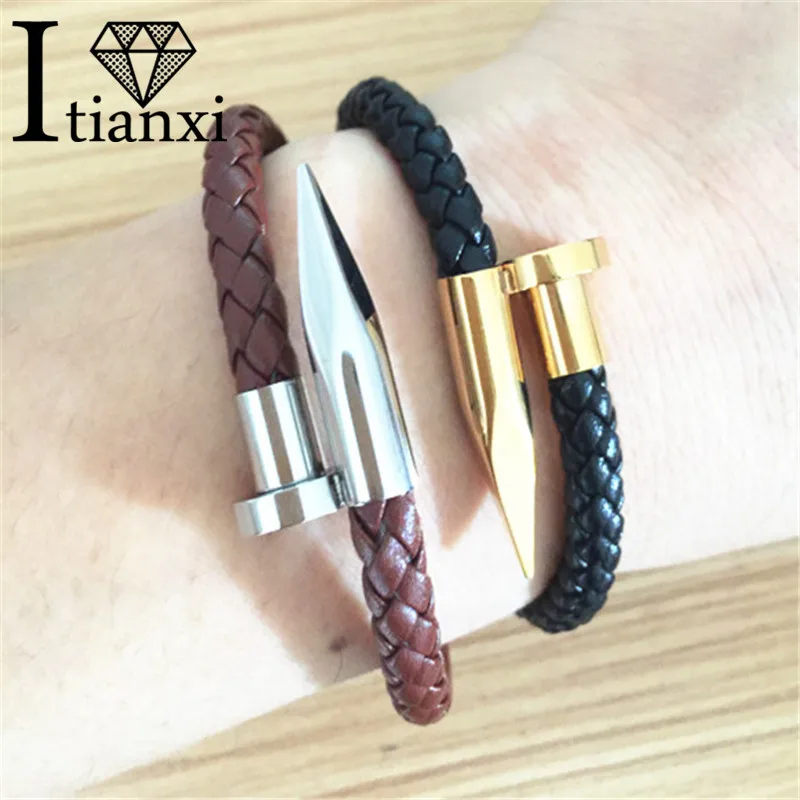 Sporty Design Boys Genuine Leather Bracelet Bangles Male Jewelry Trendy Braided Brand Nail Charm Men | Украшения и аксессуары
