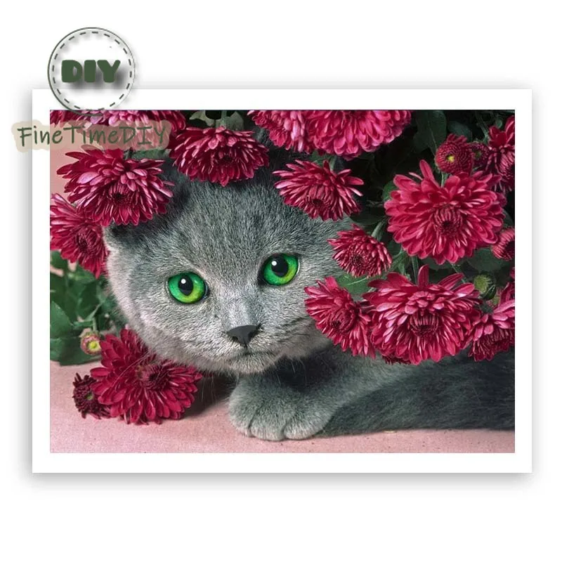 Алмазная картина животное 5d diy частичное сверло цветы и кошка мозаика вышивка