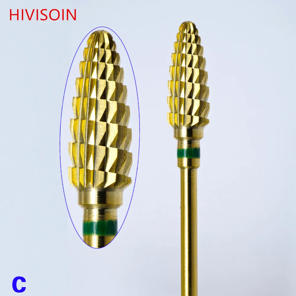 Большой конусный бит золото HIVISOIN карбид сверло для ногтей|Пилки ногтей и буферы| |