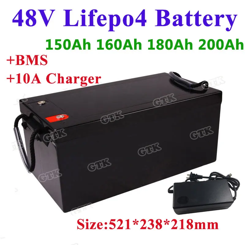 48V 150Ah 160Ah 180Ah 200Ah LiFepo4 ионно-литиевая аккумуляторная батарея с BMS для 5000w дом на колесах электрический автомобиль солнечной энергии+ 10A зарядное устройство