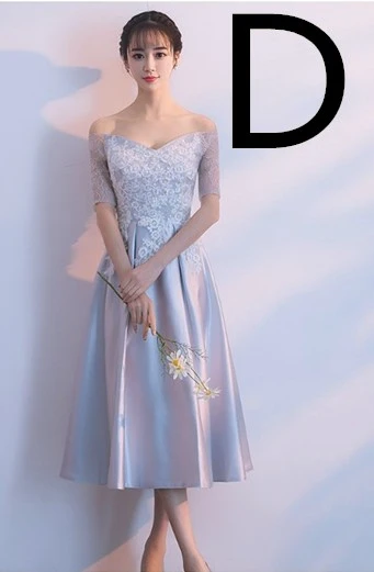 D Robe de mariage Серый кружево обувь для девочек скромный подружки невесты платья для красивых подружек невесты платья женщин с половиной рукава бальное платье H4282 - Цвет: D