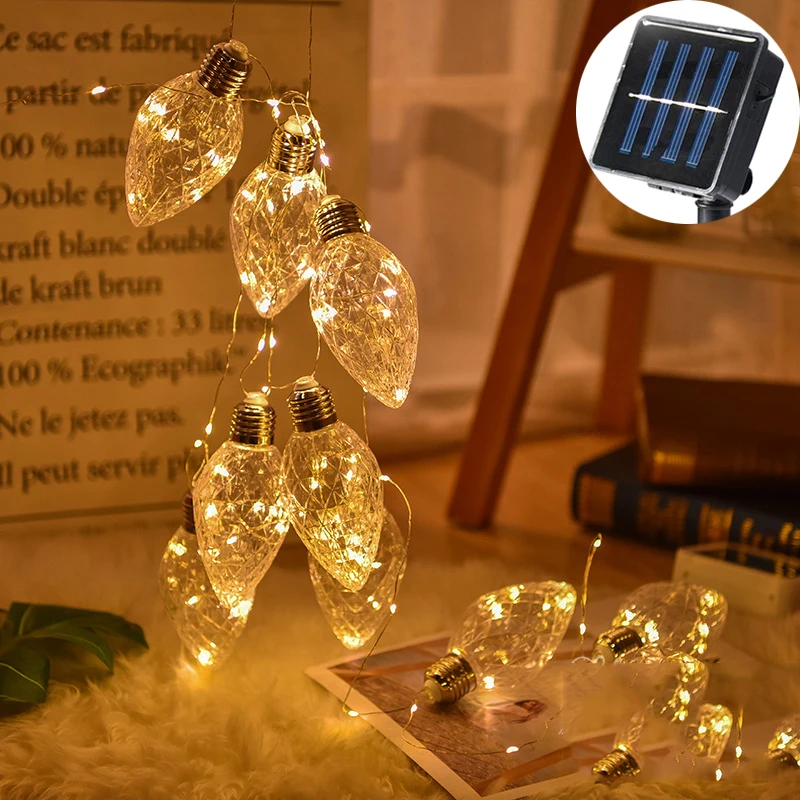 100Led Волшебная конусная прозрачная лампа солнечная энергия медная проволочная