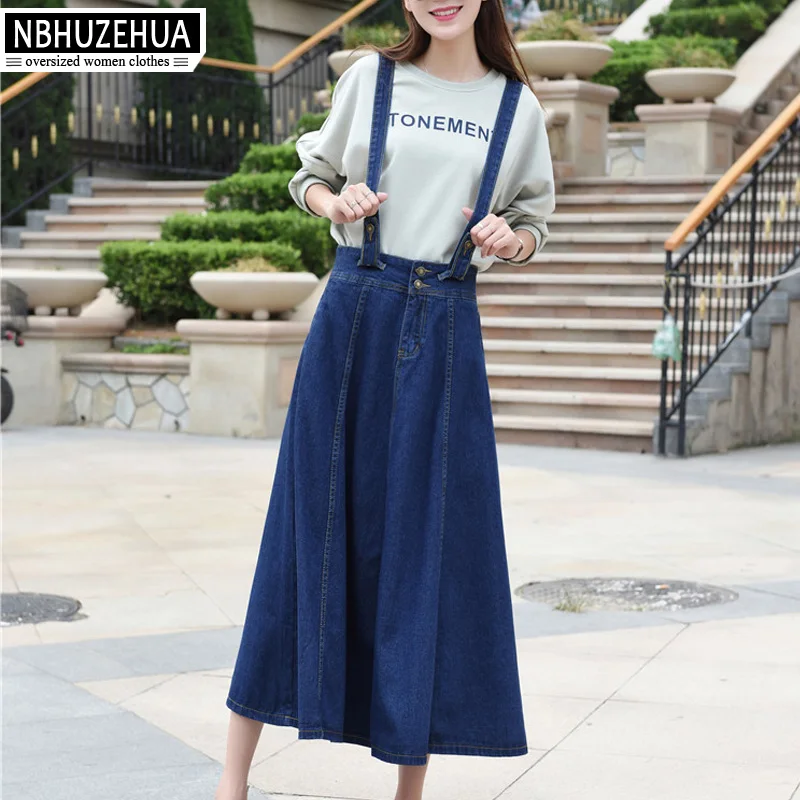 NBHUZEHUA T855 3XL 4XL 5XL женская джинсовая юбка на бретелях длинная Корейская модель