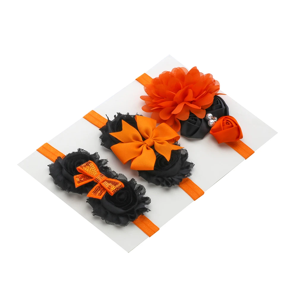 Girl Halloween Headbands Holiday Party Hair Band Pack of 3 Black and Orange Shabby Chiffon Hairbands Children Bows Accessories | Аксессуары